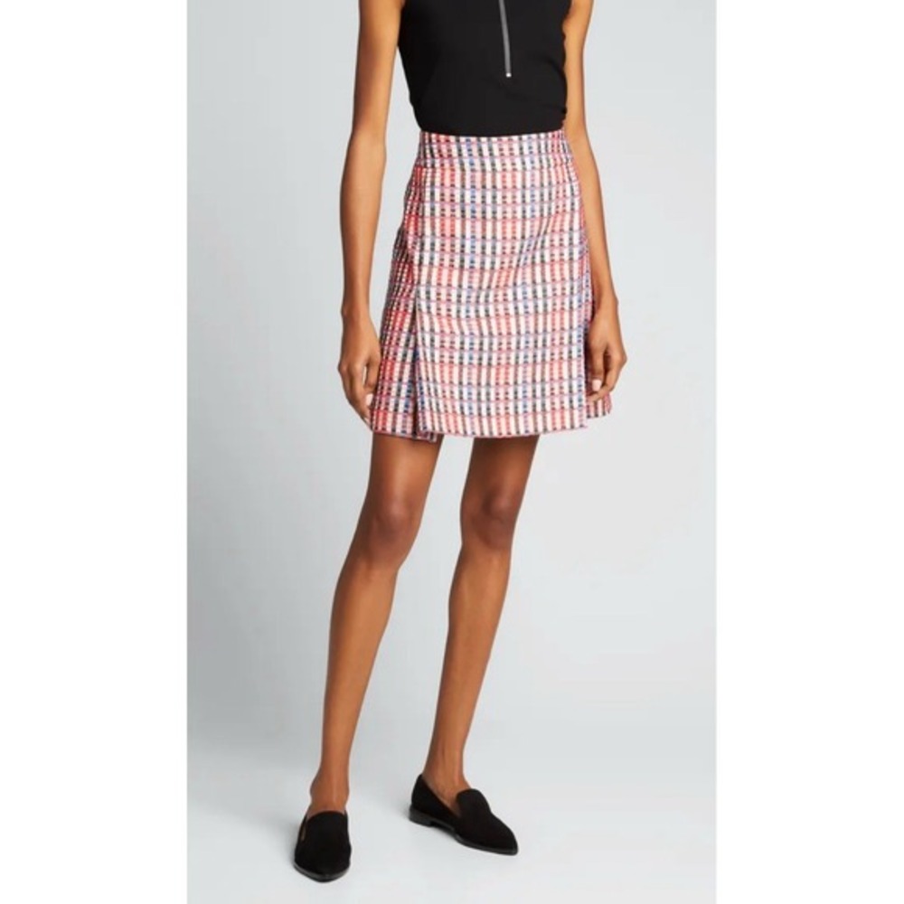 Akris Punto Textured Check Inverted Pleat Mini Skirt Size‎ 10 Academia Career